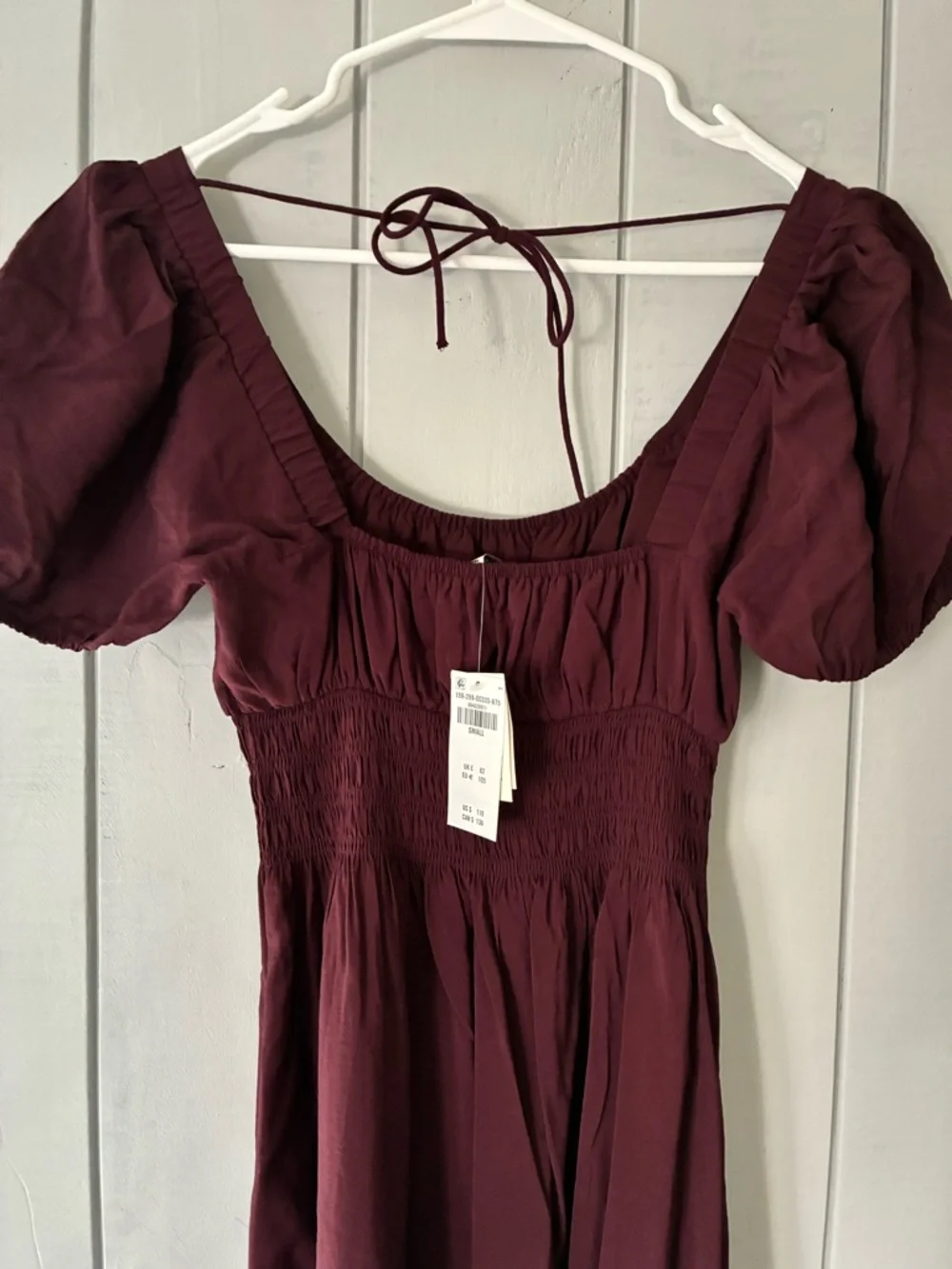 Abercrombie & Fitch Burgundy Maxi Dress with Puff Sleeves